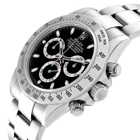 rolex mens stainless steel daytona black dial|rolex daytona 116520 40 mm.